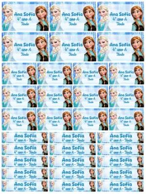Etiqueta Escolar Frozen com Elsa e Anna Modelo Editável