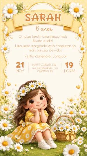Convite de Aniversário Jardim das Margaridas Editável