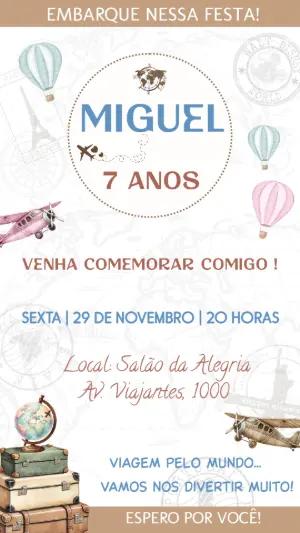 Convite Aniversário Volta ao Mundo Editável para Imprimir