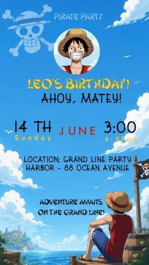Anime One Piece Birthday Party Editable Invitation