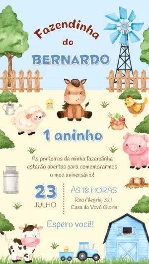 Convite de Aniversário Fazendinha com Animais para Editar