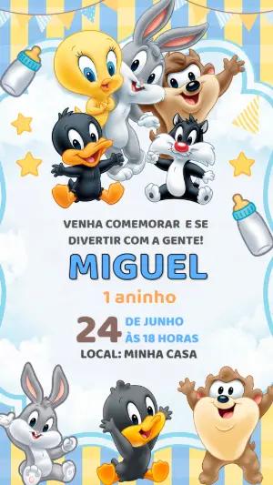 Convite de Aniversário Baby Looney Tunes Editável