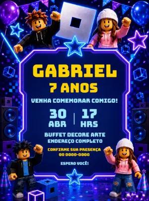 Convite de Aniversário Roblox Neon para Editar