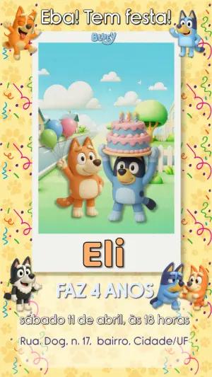 Convite de Aniversário Bluey e Bingo Infantil Editável