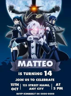 Dark Anime Birthday Invitation | D.Gray-man Editable Template