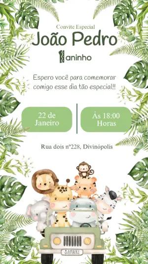 Convite Animado Aniversário Safari Fofo para Editar