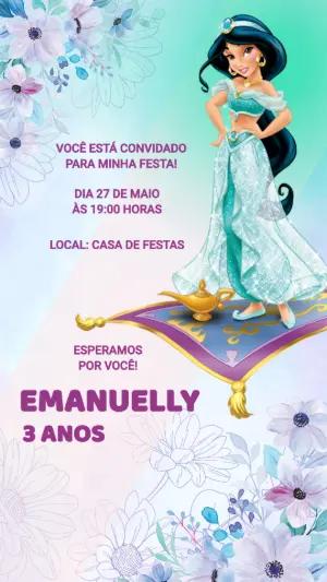 Convite de Aniversário Princesa Jasmine Floral para Editar