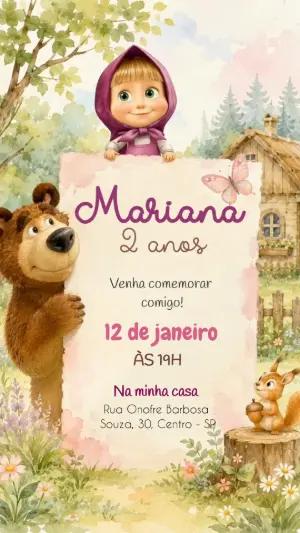 Convite Animado Masha e o Urso para Aniversário Infantil