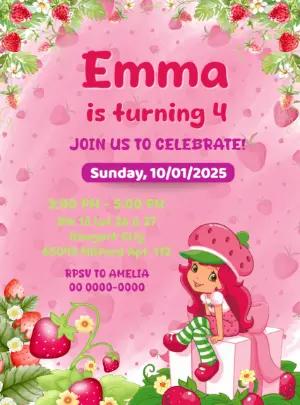 Strawberry Shortcake Birthday Invitation to Edit Online