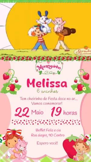 Convite Animado Aniversário Moranguinho para Editar Online