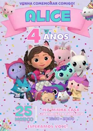 Convite de Aniversário A Casa Mágica da Gabby para editar online