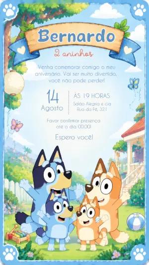 Convite de Aniversário Bluey e Bingo Digital para Editar