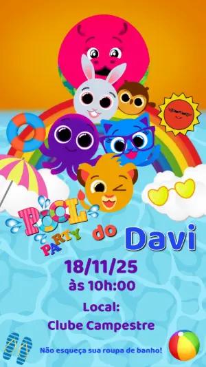 Convite Animado Bolofofos Pool Party para Editar Online