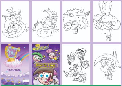 Livrinho de Colorir Padrinhos Mágicos para Aniversário Editável