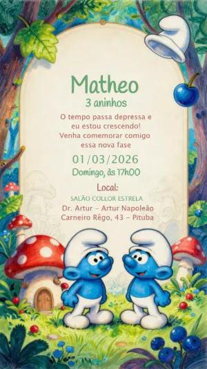 Convite Digital Smurfs Aniversário Infantil para Editar
