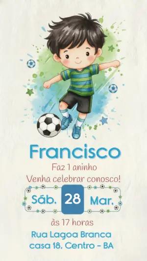 Convite Digital Aniversário Menino Futebol para Editar