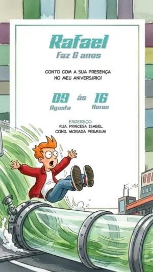 Convite de Aniversário Futurama com Philip J. Fry para Editar