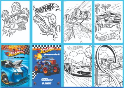 Livrinho de Colorir Hot Wheels Editável para Aniversário