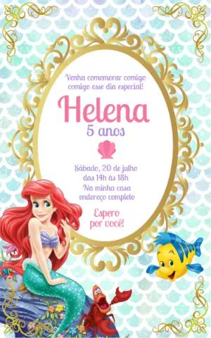 Convite de Aniversário Pequena Sereia Ariel para Editar Online