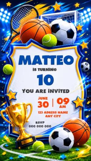 All-Star Sports Birthday Party Editable Invitation
