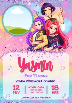 Convite de Aniversário Guerreiras do Kpop Editável com foto