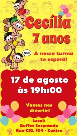 Convite de Aniversário Turma da Mônica Colorido para Editar