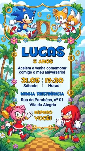 Convite de Aniversário Sonic Colorido para Editar