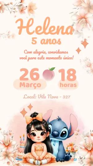 Convite de Aniversário Stitch e Menina Fofa Editável