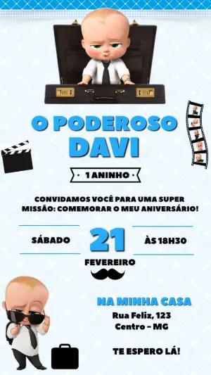 Convite de Aniversário Poderoso Chefinho Azul Editável