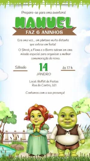 Convite de Aniversário Infantil Shrek Baby Editável