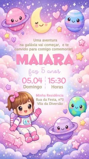 Convite de Aniversário Astronauta Menina Rosa Editável