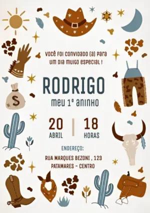 Convite Aniversário Cowboy Country Editável Online