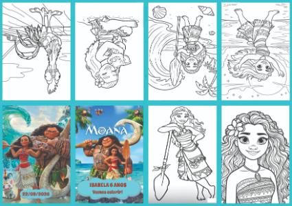 Livrinho de Colorir Moana para Aniversário Infantil Editável