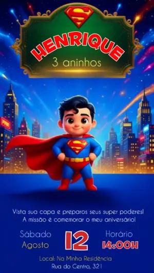 Vídeo Convite de Aniversário Superman Infantil Editável