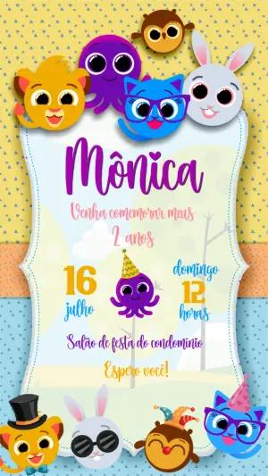 Convite Aniversário Bolofofos com Personagens para Editar Online