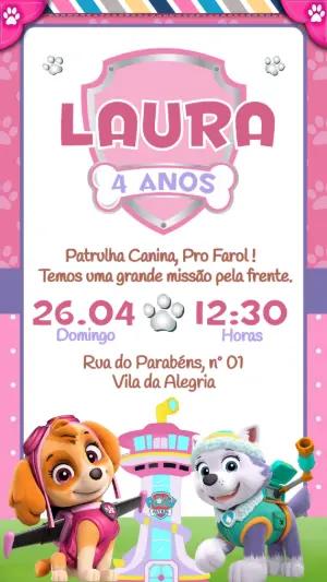 Convite de Aniversário Patrulha Canina Menina Editável