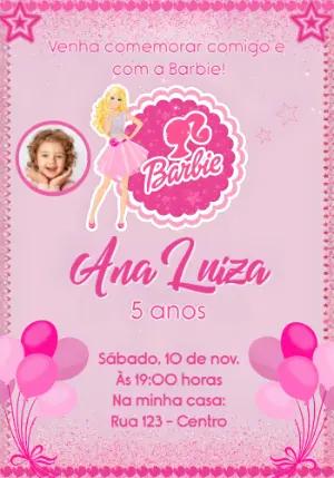 Convite Aniversário Barbie Glitter com Foto para Editar Online