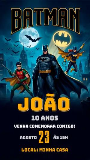 Convite de Aniversário Batman Heróis Modelo Digital Editável