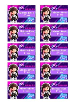 Etiqueta Escolar Roblox Menina Gamer Editável para Imprimir