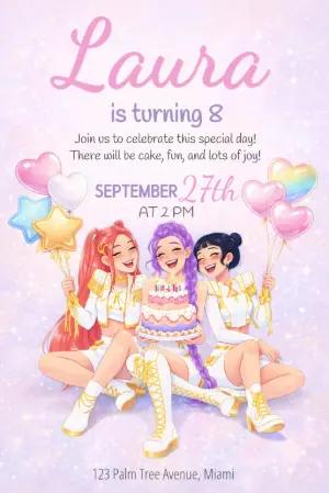 K-Pop Demon Hunter Birthday Invitation Editable Template