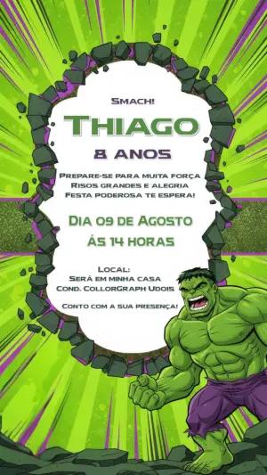 Convite de Aniversário Hulk Estilo Quadrinhos para Editar