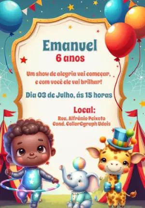 Convite de Aniversário Circo com Animais para Editar Online