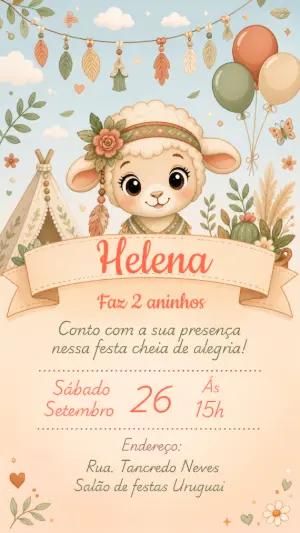 Convite Editável Aniversário Ovelhinha Boho