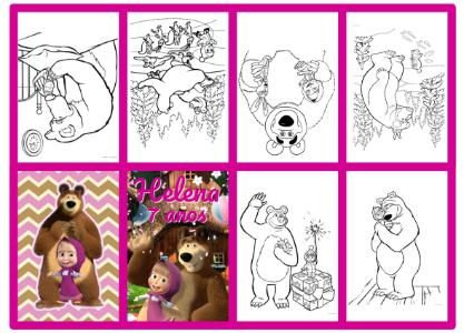 Mini Livro de Colorir  Masha e o Urso com Desenhos para Colorir Editável