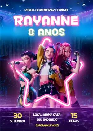 Convite Aniversário K-pop com Guerreiras Pop para Editar Online