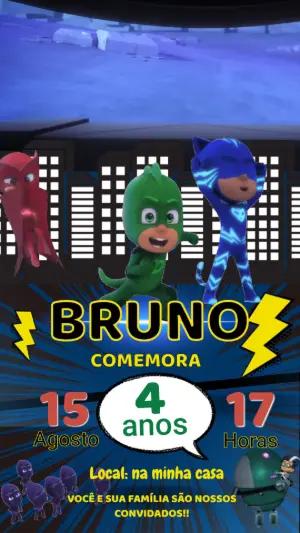 Convite Animado Aniversário PJ Masks para Editar Online