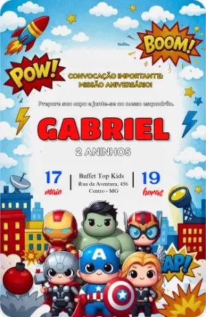 Convite de Aniversário Super-Heróis Fofos para Editar