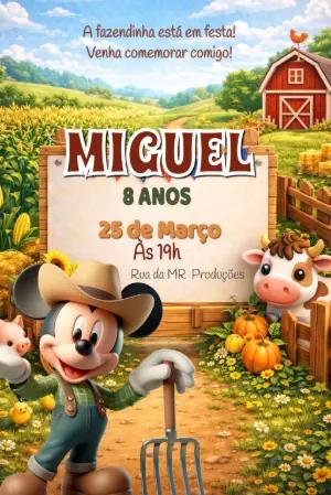 Convite Animado Aniversário Fazendinha do Mickey para Editar