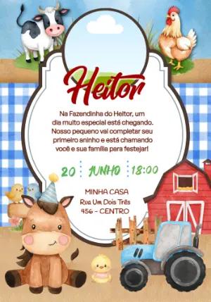 Convite de Aniversário Fazendinha Aquarela para Editar