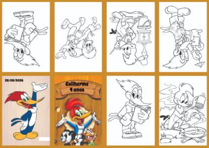 Livrinho de Colorir Pica Pau Editável para Aniversário Infantil